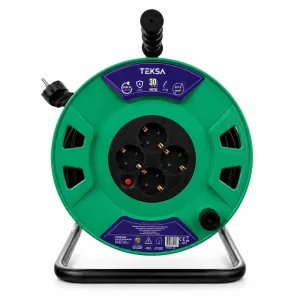 Derulator electric cu 4 prize, cablu 3x2.5 mmp, 30 metri, cu protecție termică TEKSA