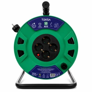 Derulator electric cu 4 prize, cablu 3x2.5 mmp, 50 metri, cu protecție termică TEKSA