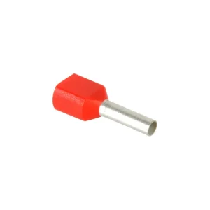 Pini terminali dubli izolați (tuburi de capăt twin), cupru stanat, 2x1,5 mm², tub 12 mm, roșu, 100 buc/set,TEKSA