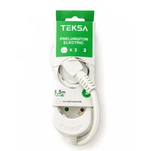 Prelungitor 3P - 1.5 metri, cablu 3x1.5mmp, cu protecție copil, TEKSA