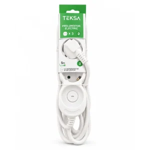 Prelungitor cu întrerupător, alb, 3P - 5M, 3x1.5mm, IP20, TEKSA