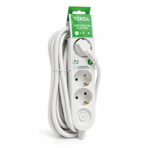 Prelungitor TEKSA 3P - 3 metri, cablu 3x1.5mmp, cu întrerupător și protecție copil