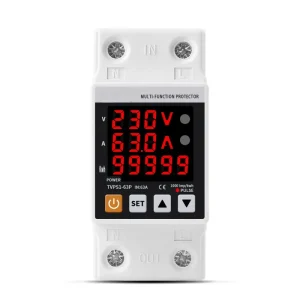Releu digital monofazat pentru protecție la supratensiune, subtensiune și supracurent, cu monitorizare consum, 230V, 63A, TEKSA