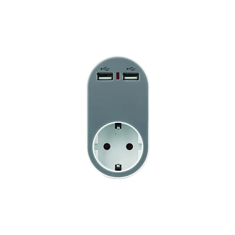Adaptor priză gri, 1xSchuko + 2xUSB, 16A, 220-240V, IP20, Eurolamp