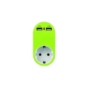 Adaptor priză verde, 1xSchuko + 2xUSB, 16A, 220-240V, IP20, Eurolamp