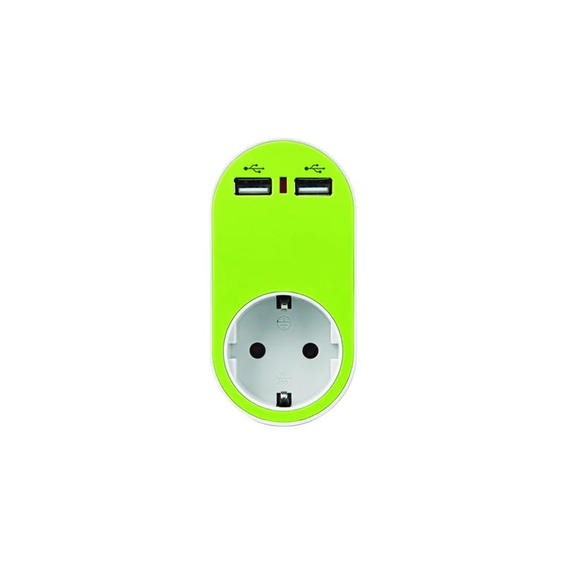 Adaptor priză verde, 1xSchuko + 2xUSB, 16A, 220-240V, IP20, Eurolamp
