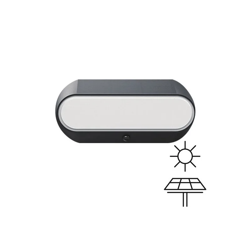 Aplica ovala cu panou solar, PLUS, 5W, 3000K-lumină caldă, 500lm, 250x120x66mm, 3.7V, IP54, ARTE ILLUMINA, Eurolamp
