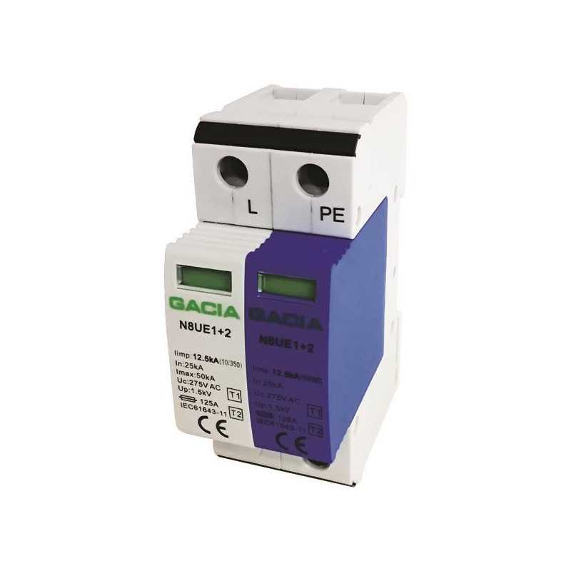Descarcator supratensiune monofazat N8UE1+2, tip T1+T2, 1P+NPE, 12,5kA, 275V, GACIA
