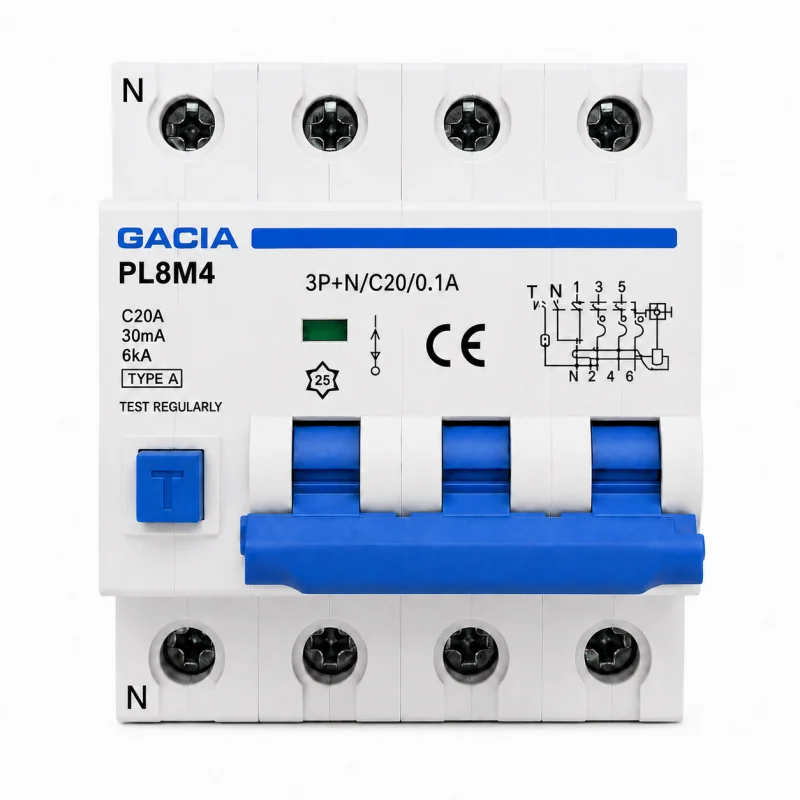 Întrerupător automat RCBO PL8M4, 3P+N, C20A, 30mA, 6kA, TYPE A, GACIA