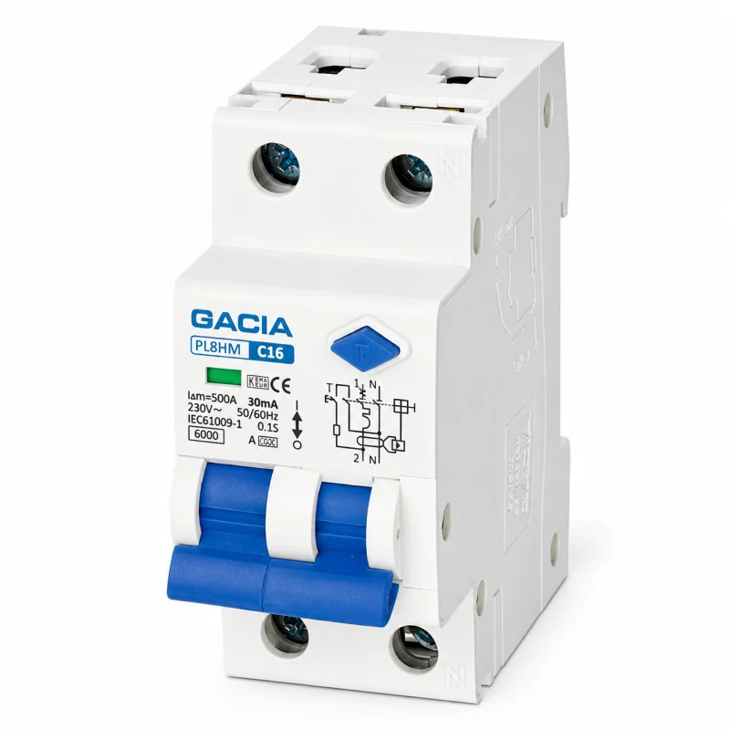 Întrerupător automat RCBO AC, PL8HM, 1P+N, C20A, 100mA, 6kA, TYPE A, GACIA