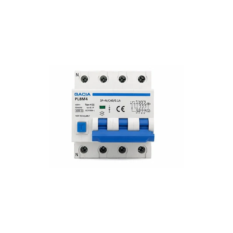 Întrerupător automat RCBO, DC PL8M4, 3P+N, C40A, 100mA, 6kA, TYPE A, GACIA