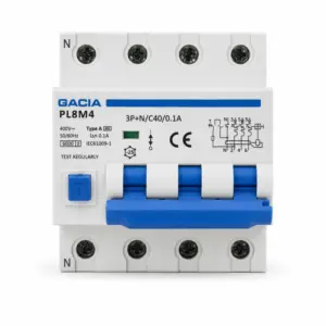 Întrerupător automat RCBO PL8M4, 3P+N, C10A, 30mA, 6kA, TYPE A, GACIA