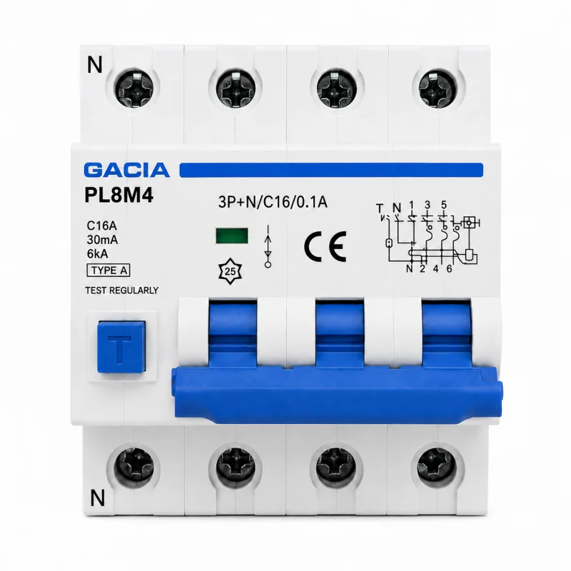 Întrerupător automat RCBO PL8M4, 3P+N, C16A, 30mA, 6kA, TYPE A, GACIA