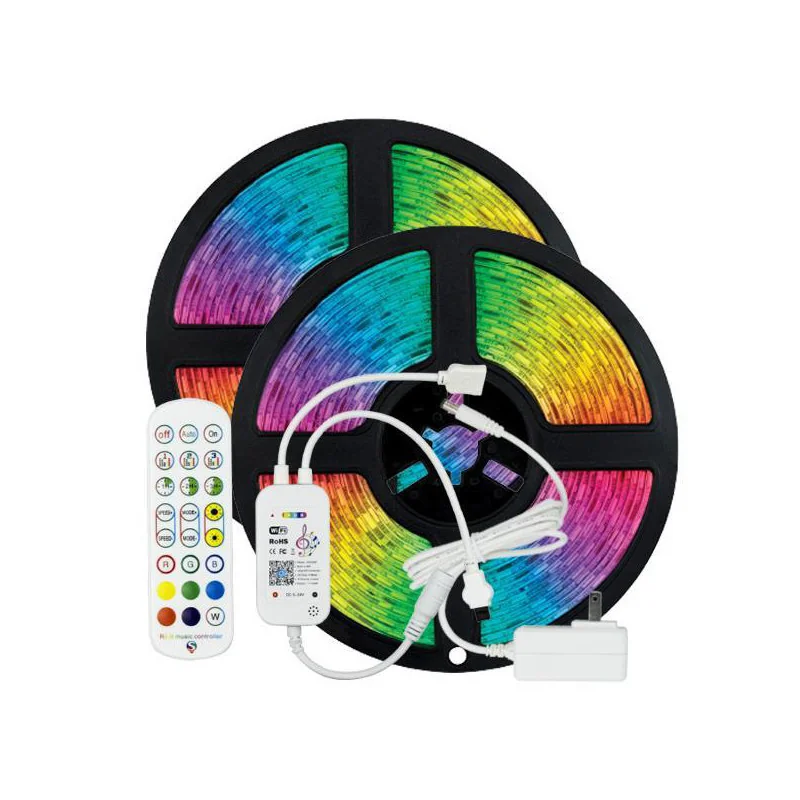 Kit Bandă LED PLUS DIY dimabilă cu driver și controller Wi-fi + muzica,12V, 24W, RGB, SMD5050, IP20, Eurolamp (set 2 buc, 2x5M)