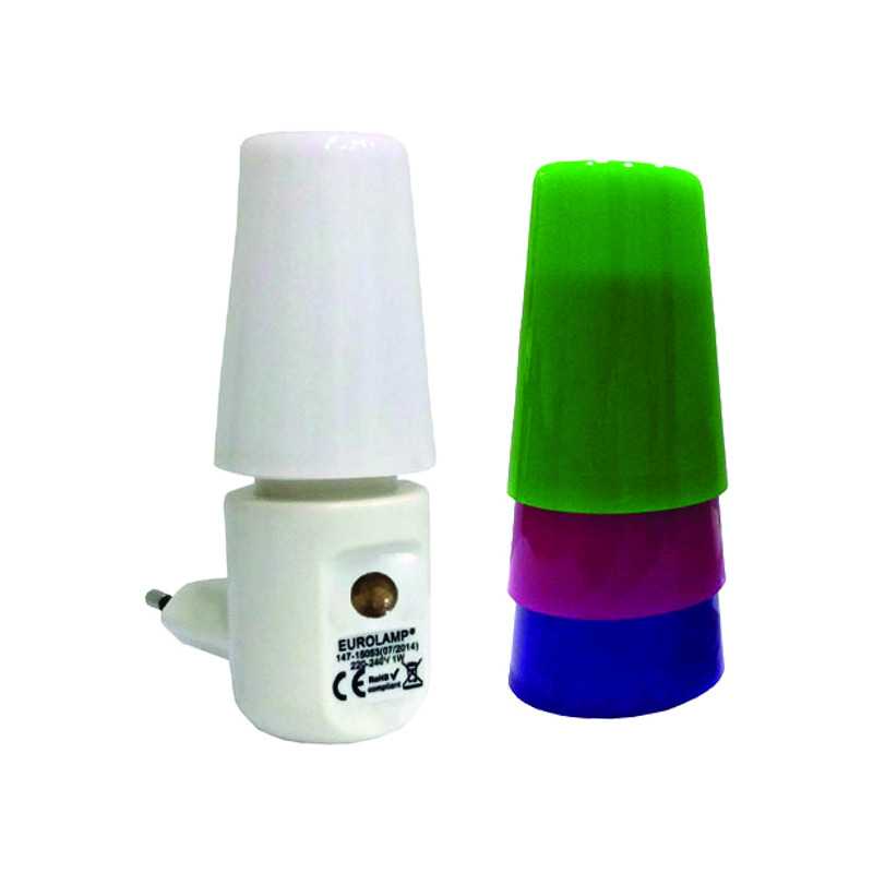 Lampă de veghe LED cu senzor zi-noapte / 4 culori, 1W, 2700K lumină caldă, 220-240V, Eurolamp