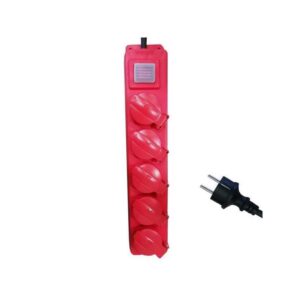Prelungitor cu întrerupător, roșu, 5P - 1,5M, 3x1,5mm, IP44, Eurolamp
