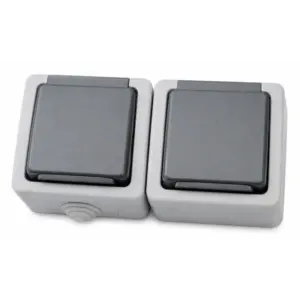 Priză aplicată dubla cu capac gri, IP54, 16A, Eurolamp