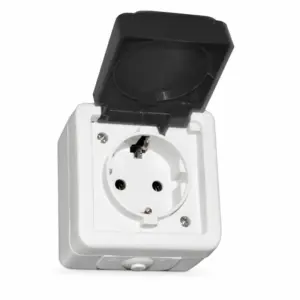 Priză aplicată simpla cu capac gri, IP54, 16A, Eurolamp