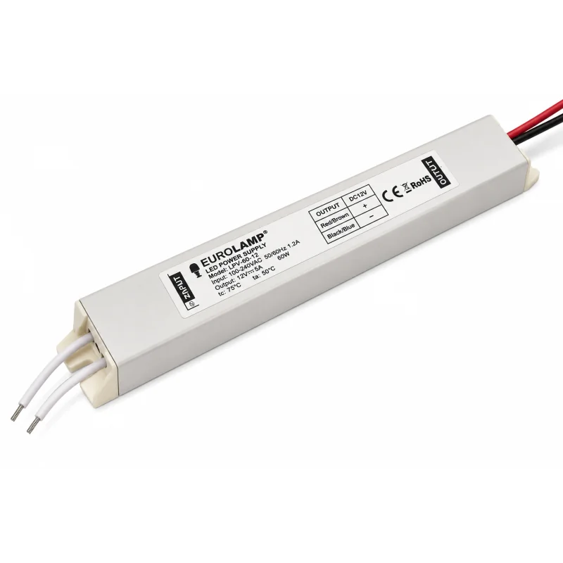 Transformatorul metalic MINI pentru bandă LED, 12V DC, 60W, 5A, IP20, Eurolamp