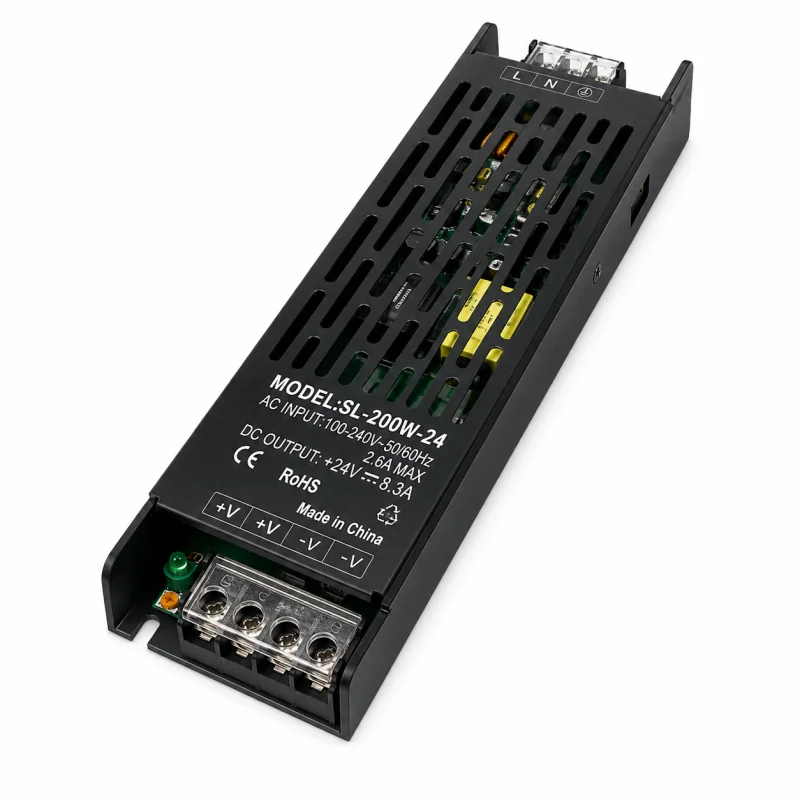 Transformator subțire din aluminiu PRO pentru bandă LED 24V DC, 200W, 8.33A, IP20, Eurolamp