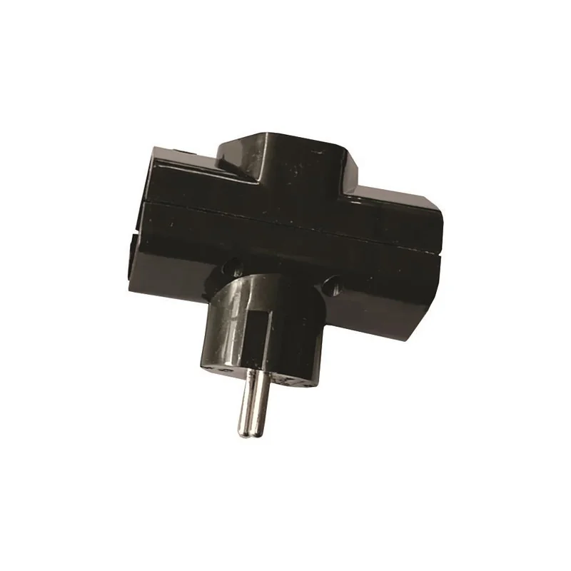 Adaptor priză triplu ștecher schuko negru, in forma de cruce cu CP, 16A, 220-240V, IP20, Eurolamp